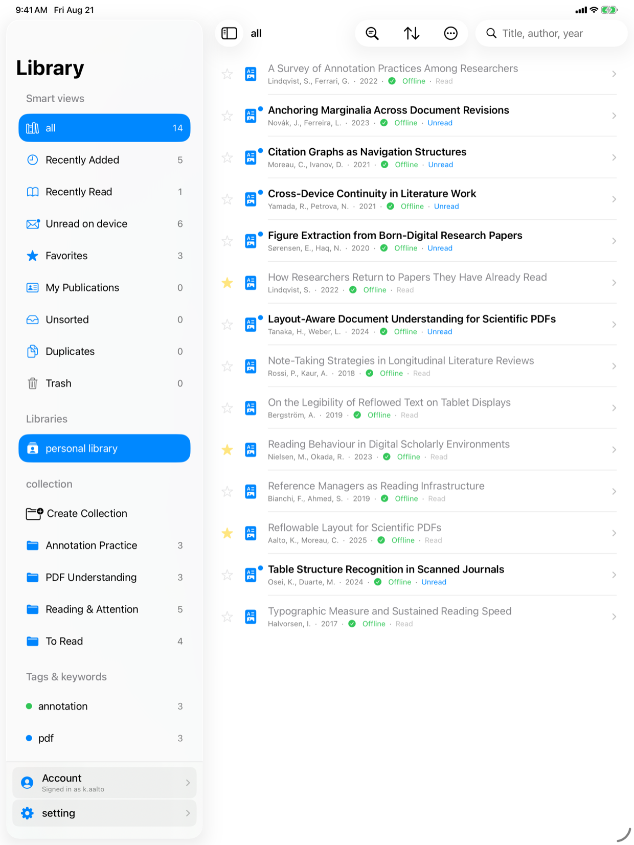 Your Zotero library on iPad