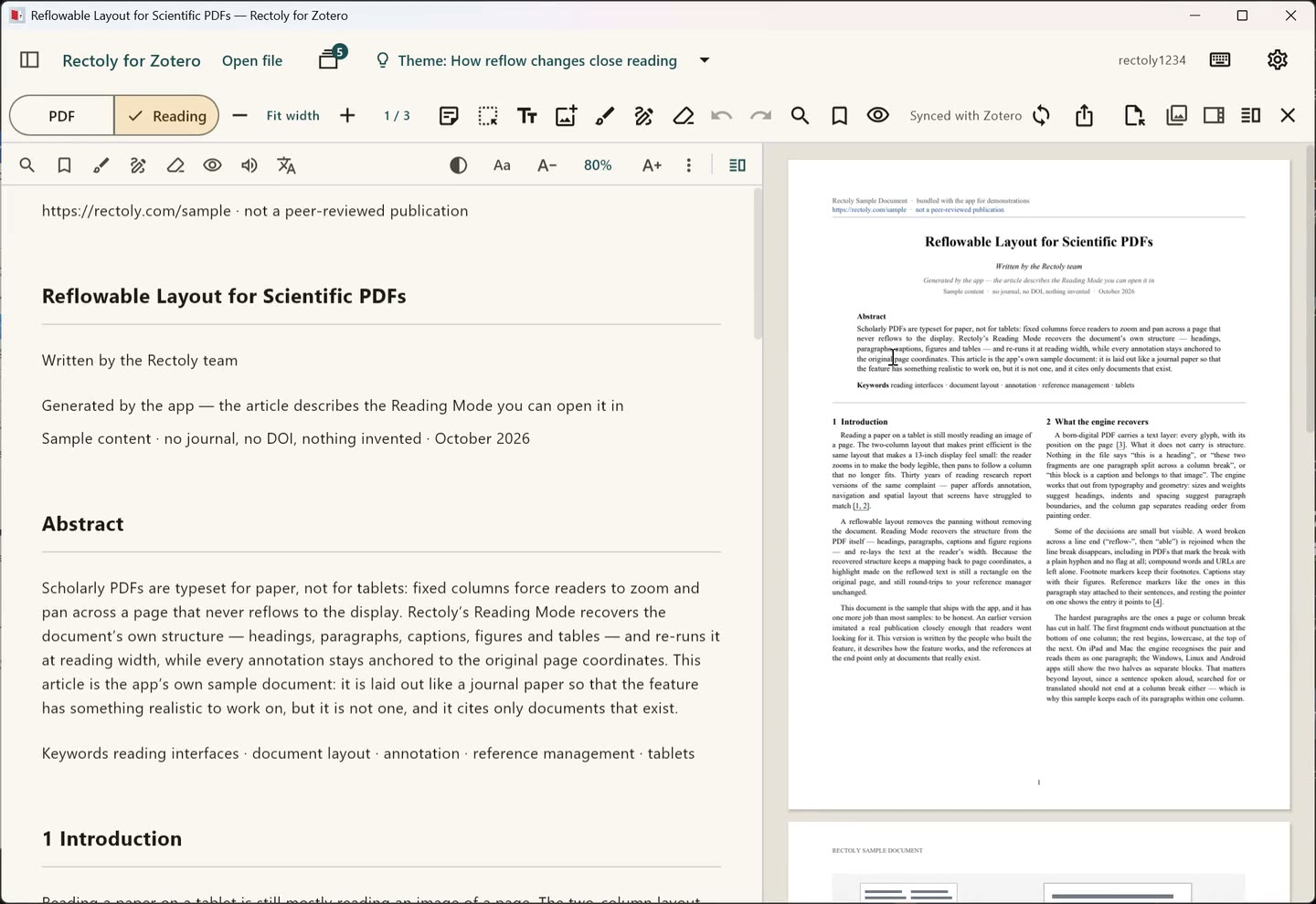 O menu de exportação no Windows: PDF com as anotações, notas em Markdown, figuras em PNG e tabelas em CSV, BibTeX, a chave de citação e notas de volta no Mendeley ou no Zotero
