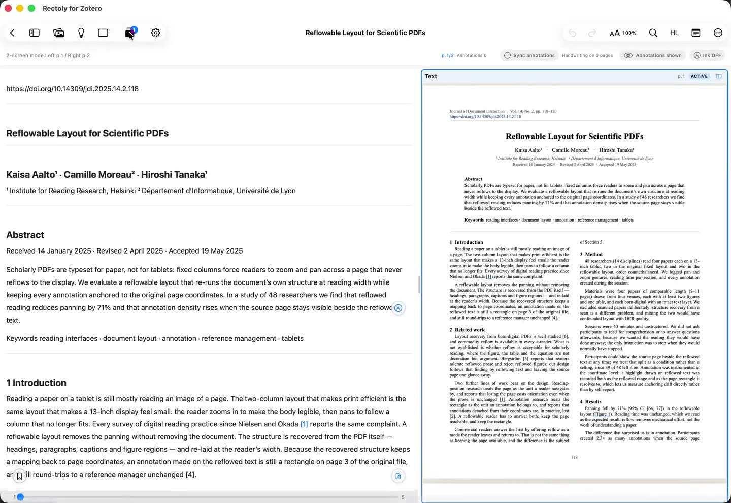 The open-papers strip, and a second paper opening in the right-hand pane
