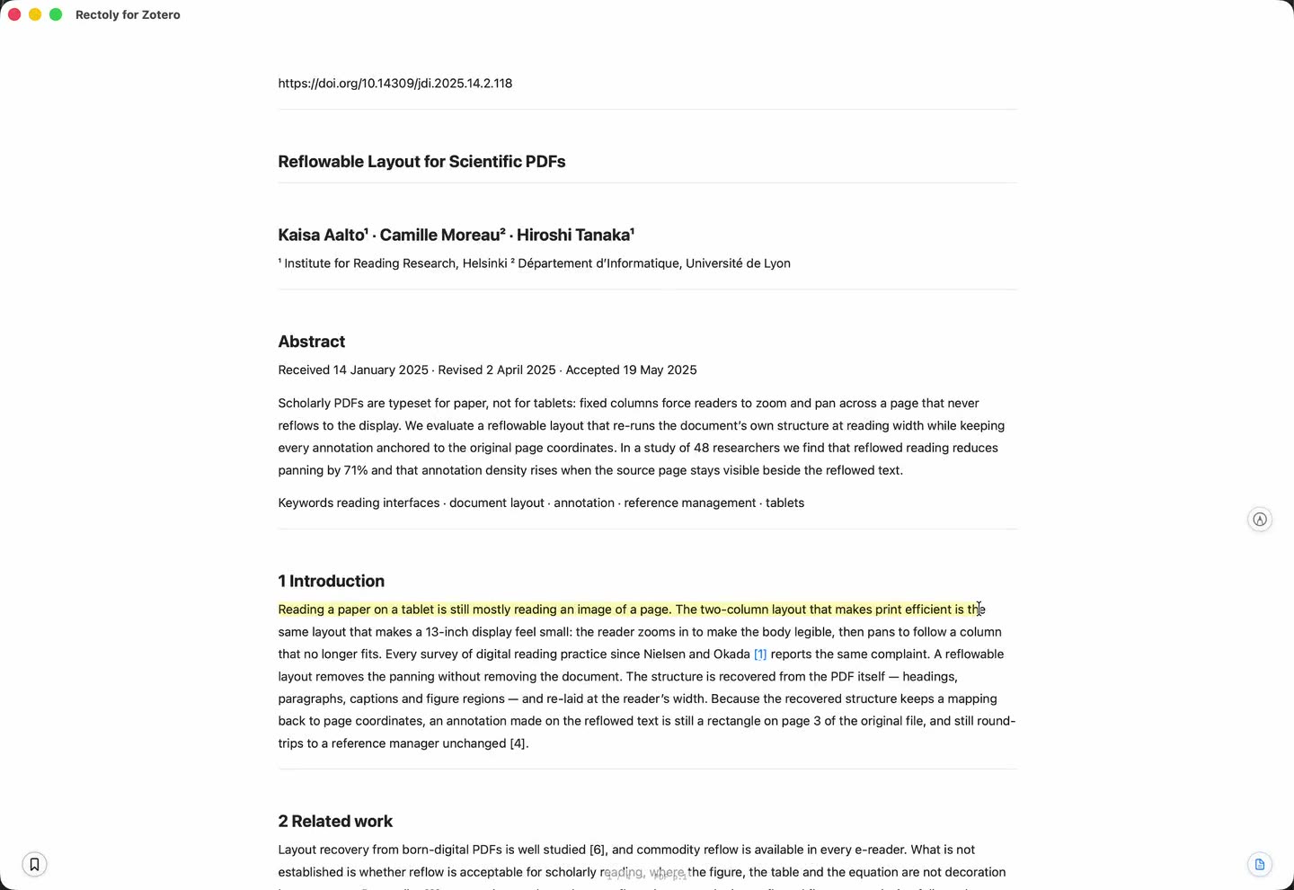 A highlight and an underline being made on the reflowed text