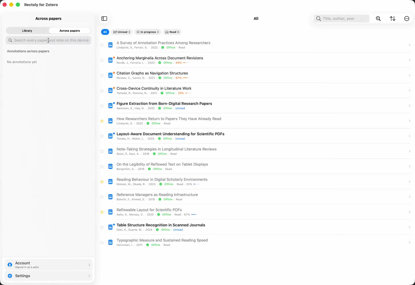 A search across papers for "reflow", and a result opening its page