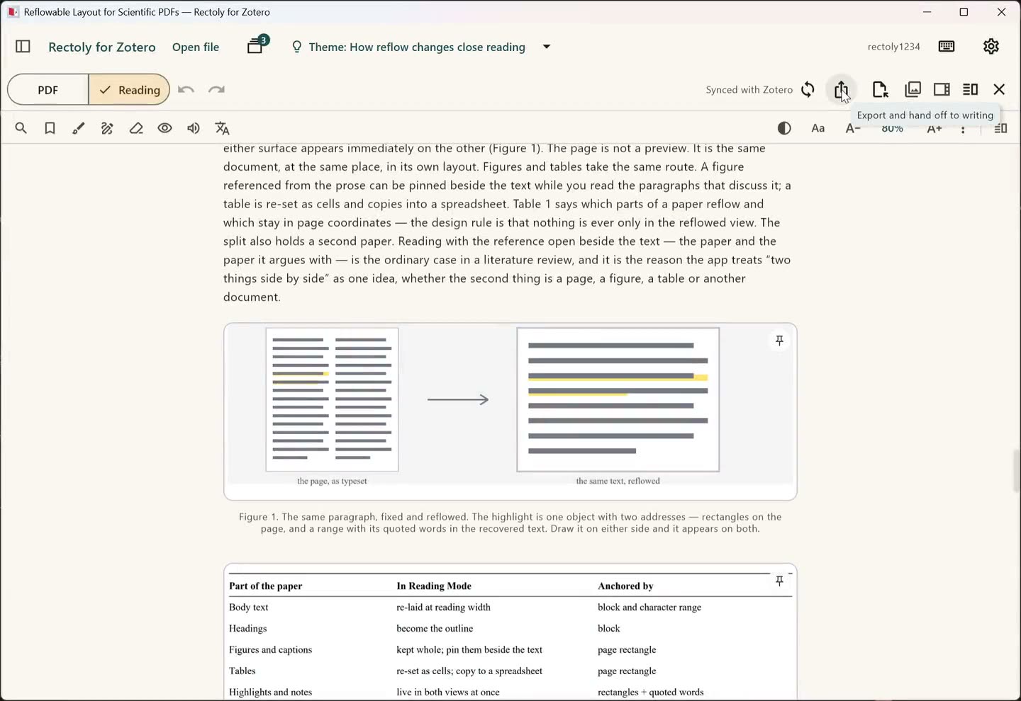 Seçilen bir alıntı ve menüden kopyalanan BibTeX