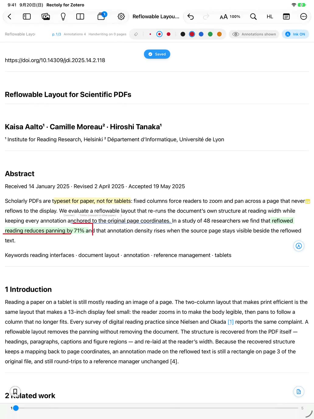 Writing on a paper's figure with Apple Pencil in Rectoly on iPad
