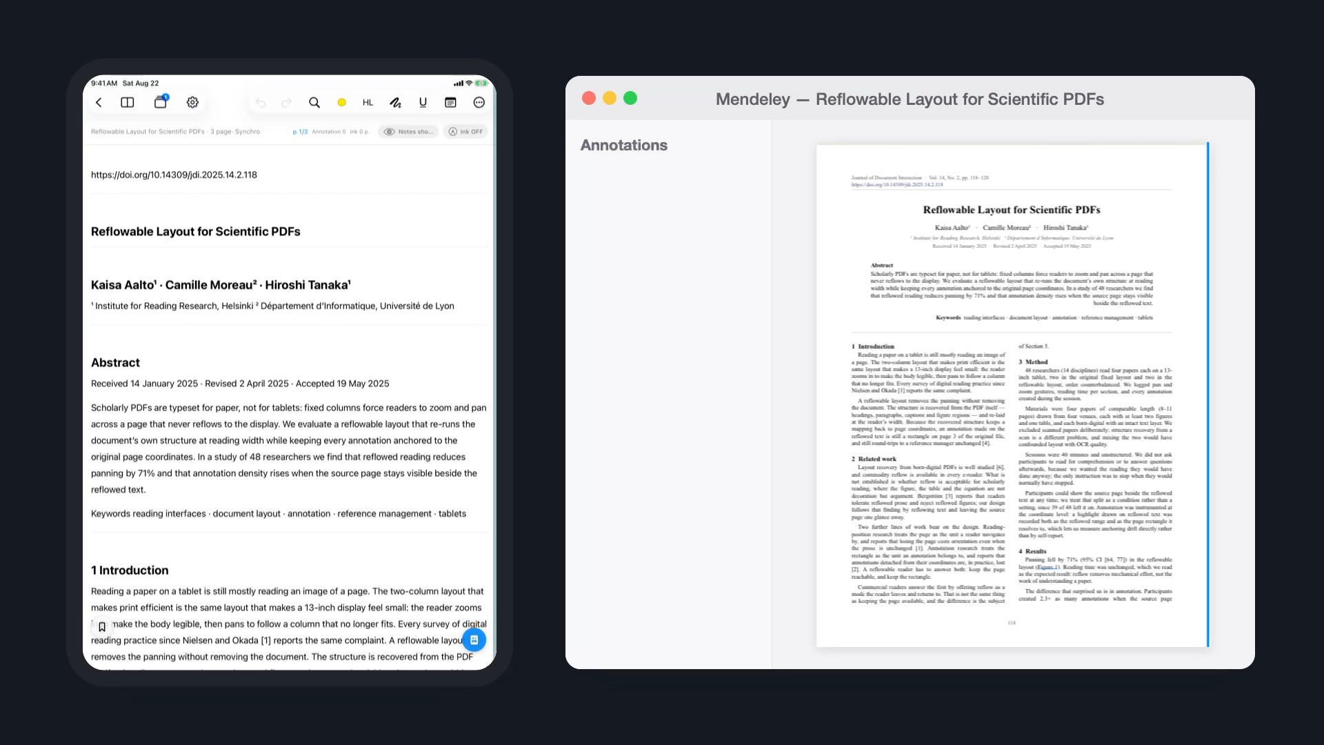 Highlights made on the iPad appearing in Mendeley on the desktop